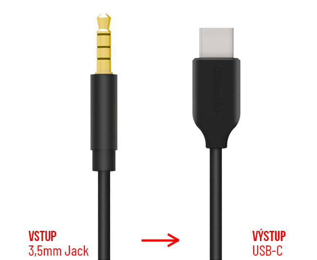 Redukcia audio kábla z 3,5 mm Jack na USB-C